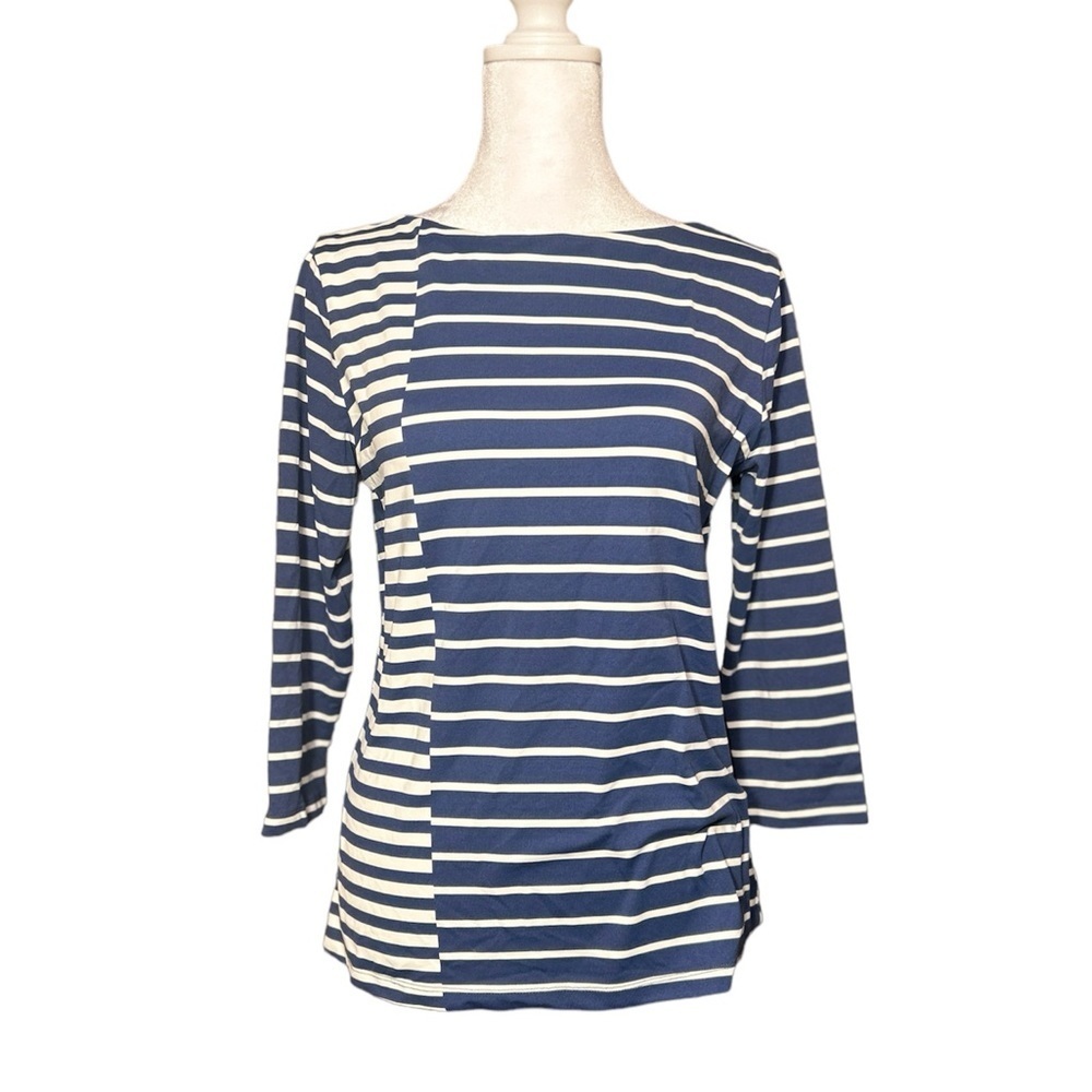 |J. McLaughlin| Striped White and Navy Shirt Size S